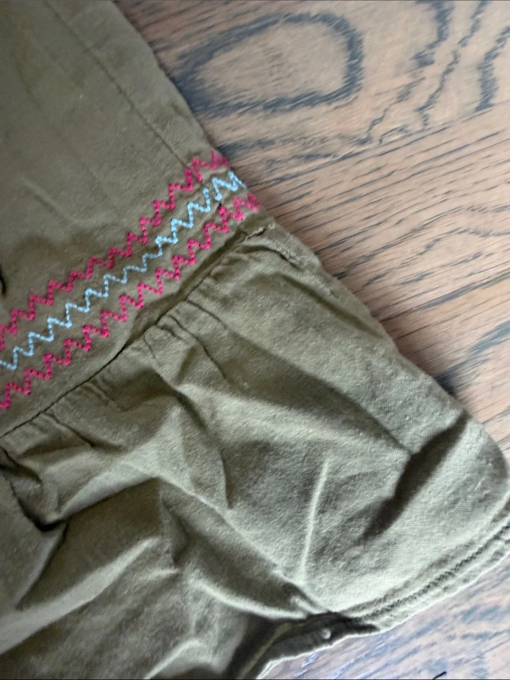 Olive Green Embroidered Sundress with Floral Accents